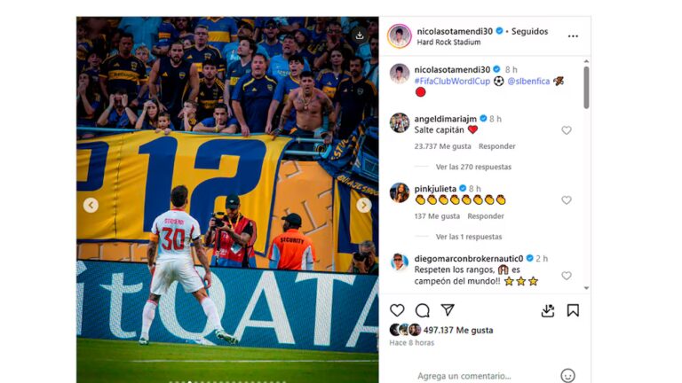 El sugestivo posteo de Nicolás Otamendi tras su gol a Boca Juniors que le permitió a Benfica rescatar un empate en el Mundial de Clubes